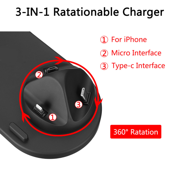 Smidig Laddare Type-C, Lightning, Micro USB (3-1) Svart