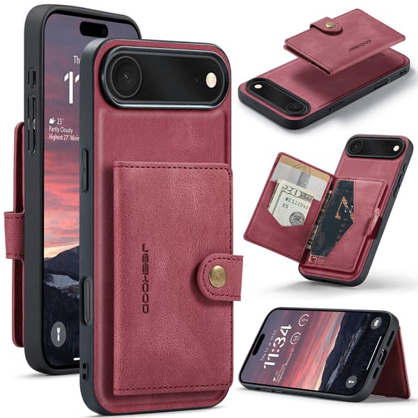 iPhone 17 Air Plånboksskal  4 Kort + Sedlar Röd