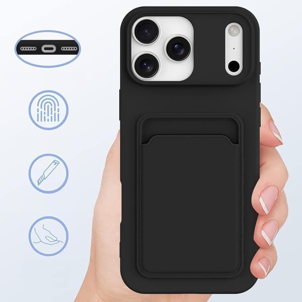 iPhone 17 Pro Max Skal  Skyddande Silikonfodral med Kortplats Svart
