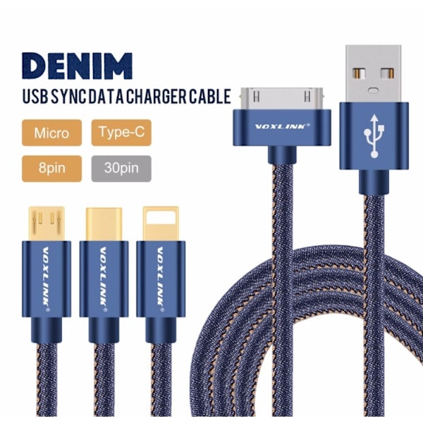 Högkvalité VOXLINK Micro-USB SnabbladdningsKabel 200cm Blå