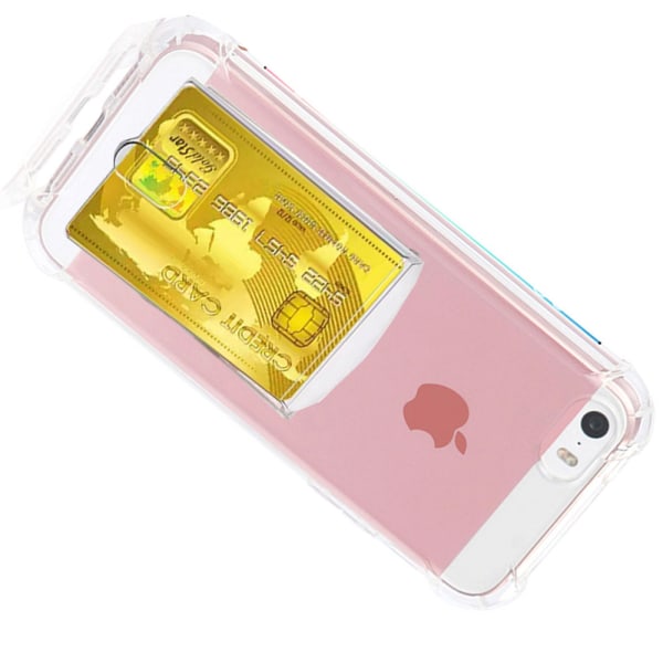 Suojakuori korttilokerolla - iPhone 5/5S/5SE Transparent/Genomskinlig