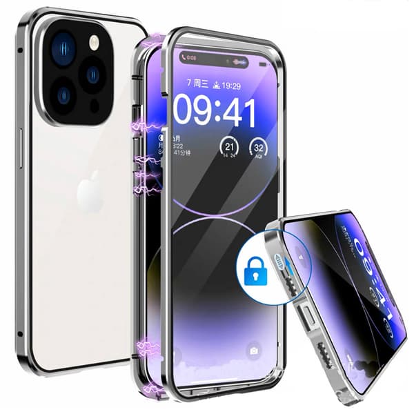 Elegant Dubbelsidigt Magnetskal - iPhone 14 Pro Guld
