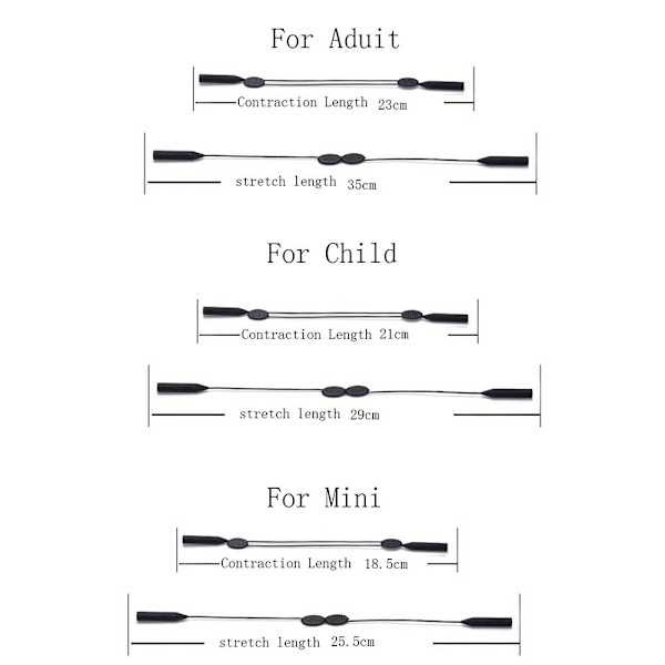 Smidigt och Justerbart Glasögonsnöre (Senilsnöre) Svart Barn 21-29cm