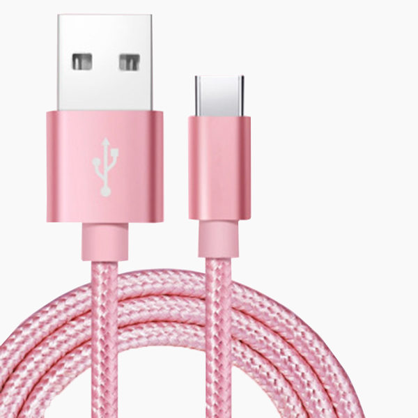 200cm USB-C (Type-C) Snabbladdare (Brottsäker i vävt nylon) Roséguld