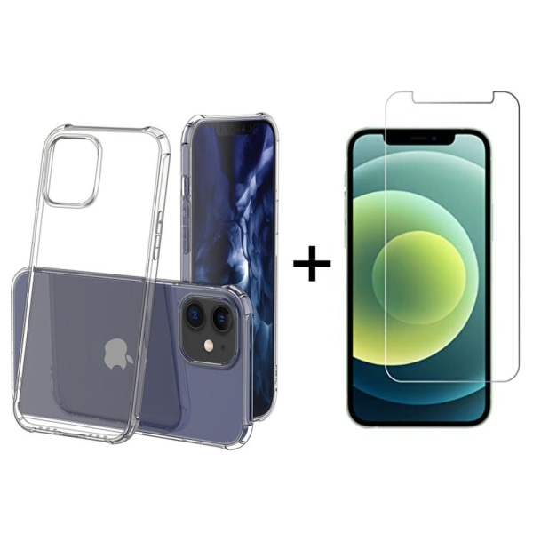 Suojaava silikonikuori + näytönsuoja (FLOVEME) - iPhone 12 Transparent/Genomskinlig
