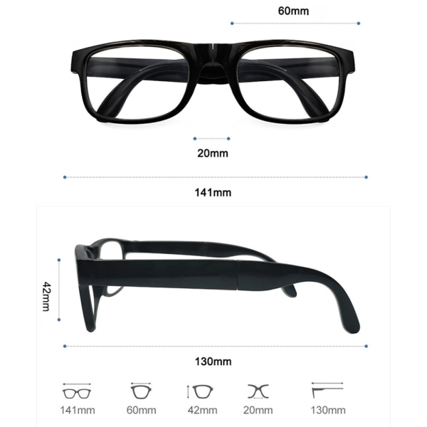 Glatte foldbare læsebriller med styrke Svart +2.0