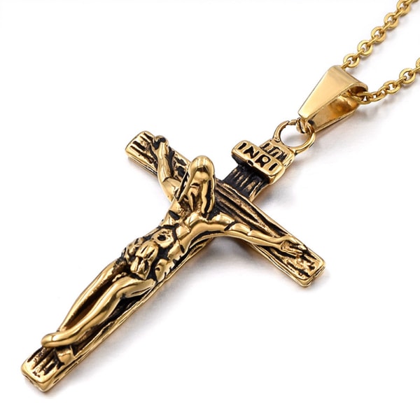 Stilig Jesus Cross HØYKVALITET Halskjede Guld