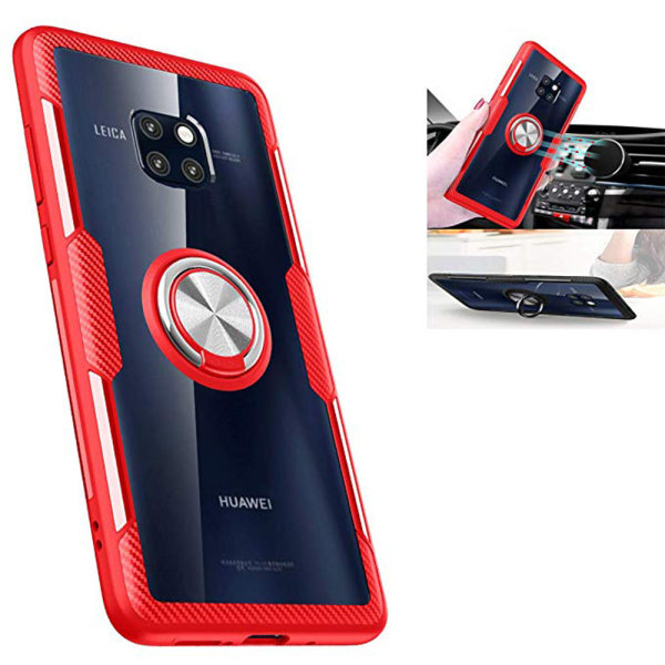 Beskyttende Leman-cover med ringholder - Huawei Mate 20 Pro Röd/Silver