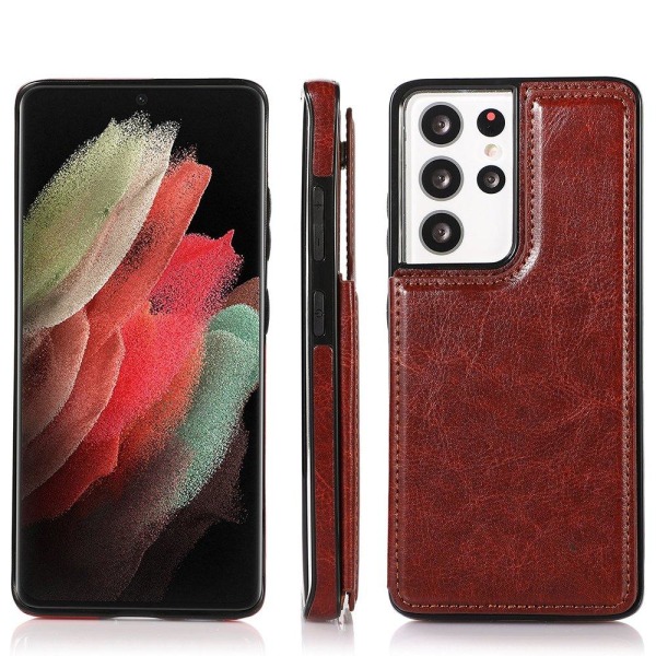 Tyylikäs kansi korttilokerolla - Samsung Galaxy S21 Ultra Röd