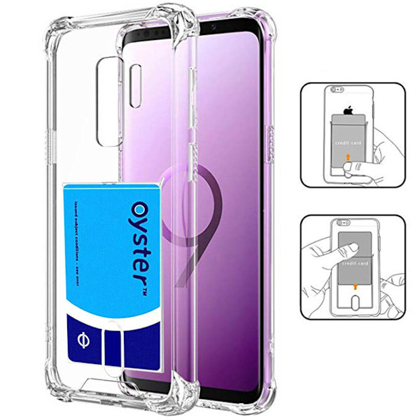 Samsung Galaxy S9+ - Kraftfullt Silikonskal med Korthållare Transparent/Genomskinlig