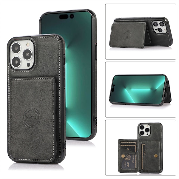 iPhone 16 Pro - Praktiskt Skyddsskal med Magnetisk Korthållare Röd
