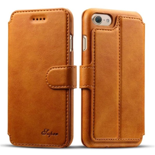 Skinnveske med lommebok i VINTAGE design - iPhone 6/6S Plus Ljusbrun
