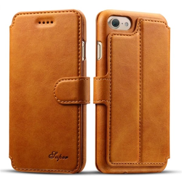 Skinnveske med lommebok i VINTAGE design - iPhone 6/6S Svart