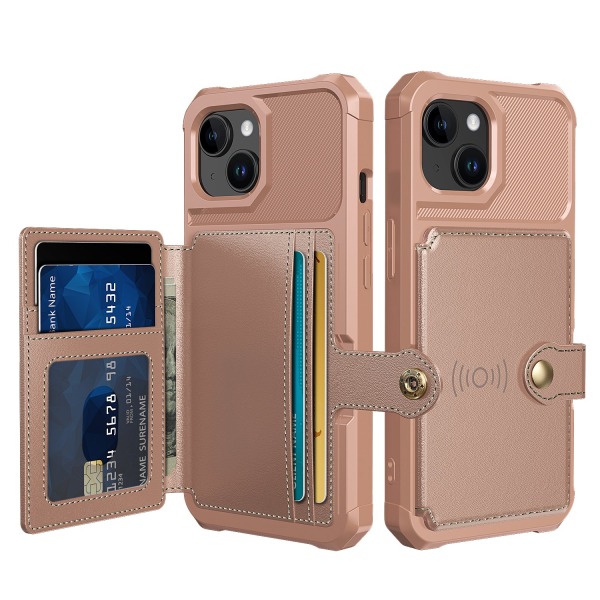 Elegant plånboksfodral i lyxigt PU-läder för iPhone 15 Plus Rosa guld