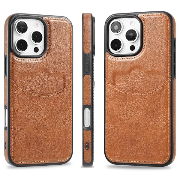 iPhone 16 Pro Max - Slimmat Kortfacksskal i Läder Svart