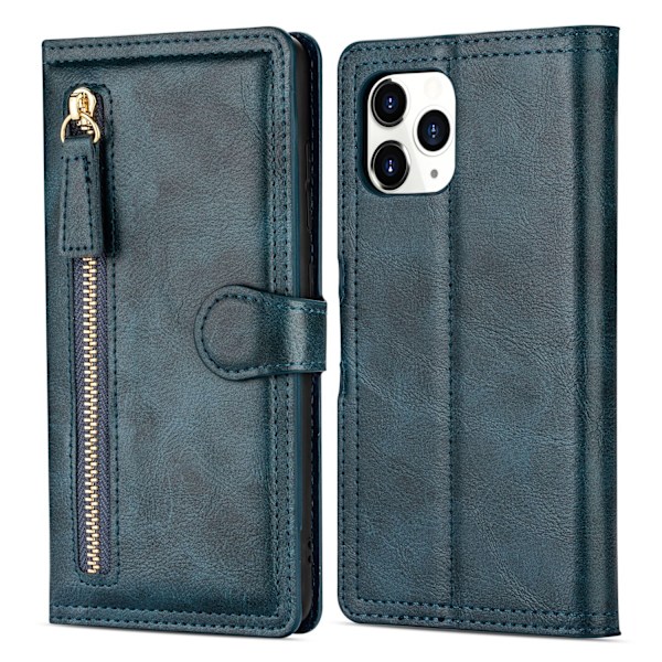 iPhone 13 Pro Max - Lyxigt Wallet Case med Zipper & Handledsrem Svart