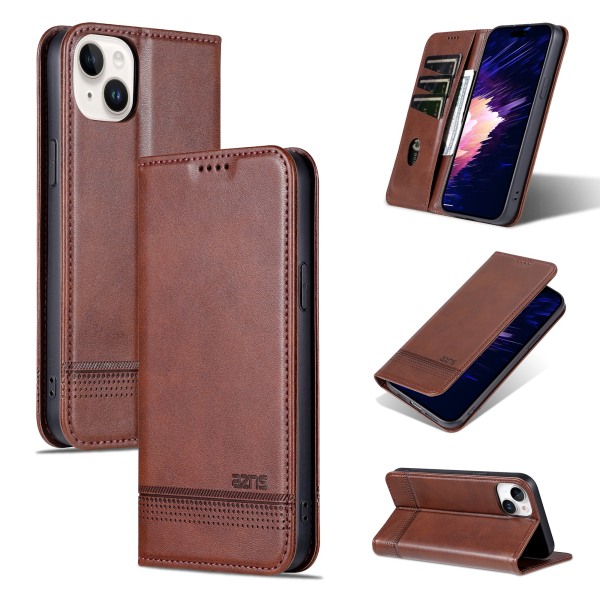 iPhone 15 plus - Pl�nboksfodral Magnetisk i L�der 3-kortfack Dark brown