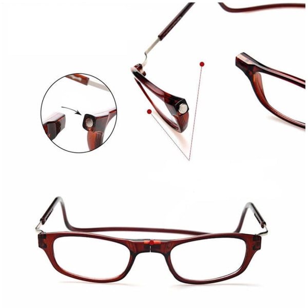 Magnetiske læsebriller (NY) Meget praktisk! Vinröd 3.0