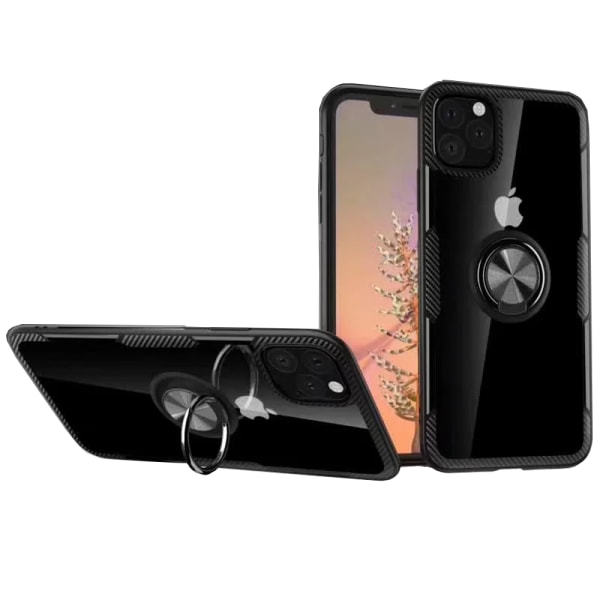 iPhone 11 Pro - Holdbart Leman etui med ringholder Svart/Silver