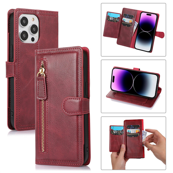 iPhone 15 Pro - Elegant PU-läderfodral med Multifunktionell Design Svart