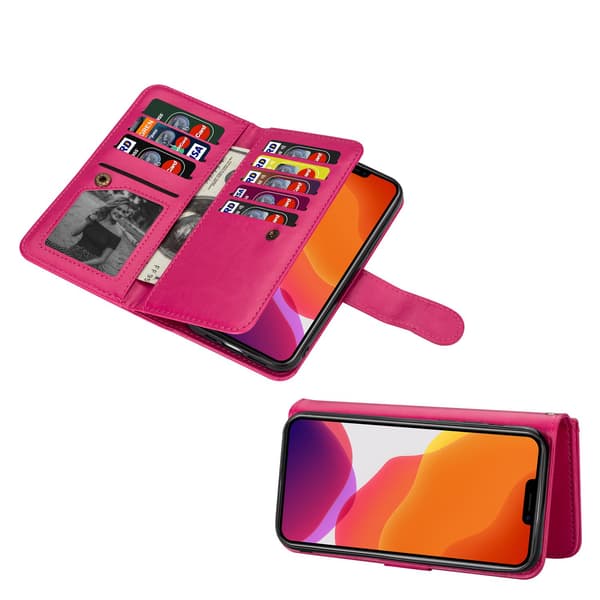 Praktiskt 9-Kort Pl�nboksfodral - iPhone 14 Plus Rosaröd