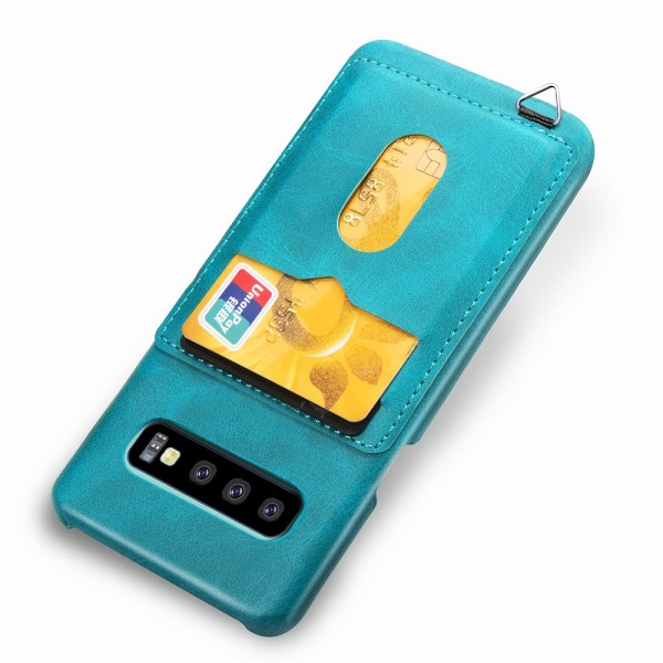 Käytännöllinen kotelo korttitelineellä (VINTAGE) - Samsung Galaxy S10 Blågrön