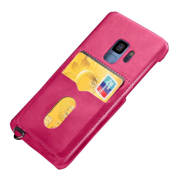 LEMANS Smart Cover med kortholder til Samsung Galaxy S9 Rosaröd