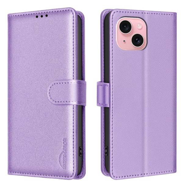 iPhone 15 - Elegant 2-i-1 Fodral med RFID-skydd & Stativ Svart