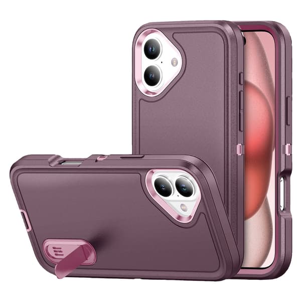 iPhone 16  Skal med kickstand & militärskydd Lila