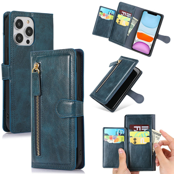 iPhone 13 Pro Max - Lyxigt Wallet Case med Zipper & Handledsrem Svart