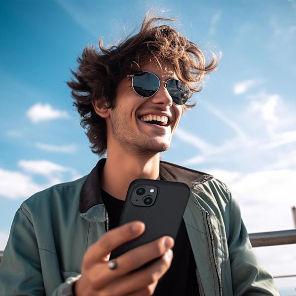 iPhone 15 PLUS - Mattbehandlat Skyddsskal med Stötdämpande Silikon Svart Svart