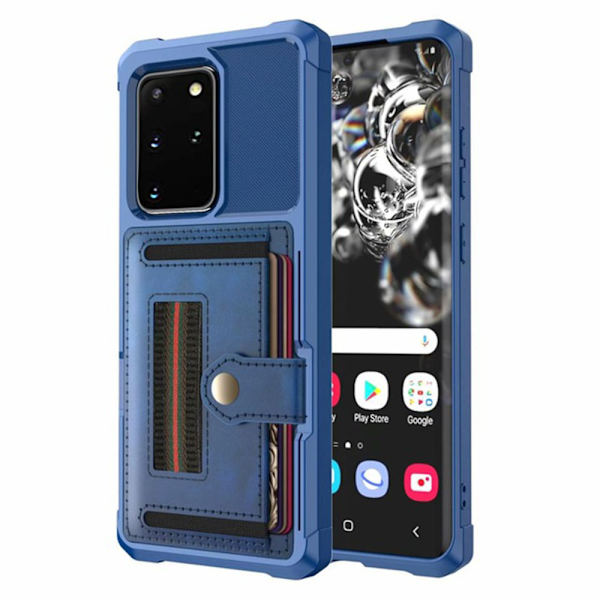 Stilsäkert Skal med Korthållare - Samsung Galaxy S20 Plus Blå