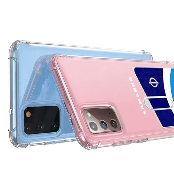 Samsung Galaxy Note 20 - Støtdempende silikondeksel med kortholder Transparent/Genomskinlig