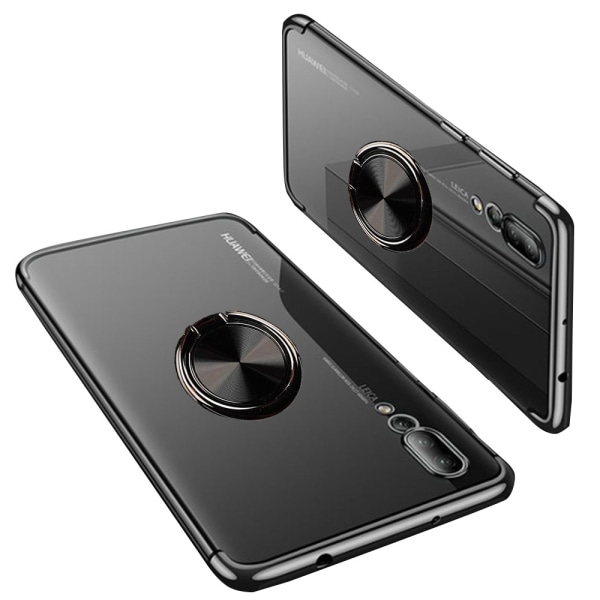 Huawei P20 - Silikonskal med Ringhållare Svart