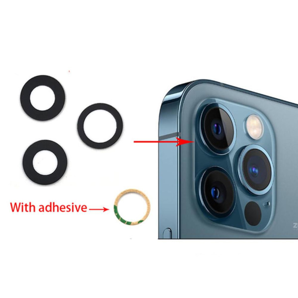 3-PACK bagkamerafælge Lens reservedel iPhone 12 Pro Max Transparent/Genomskinlig