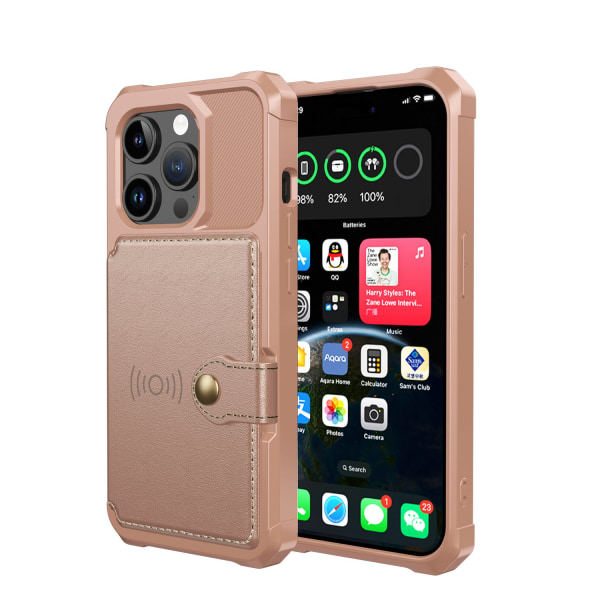 Elegantti lompakkokotelo ylellisestä PU-nahasta iPhone 15 Prolle Pink gold