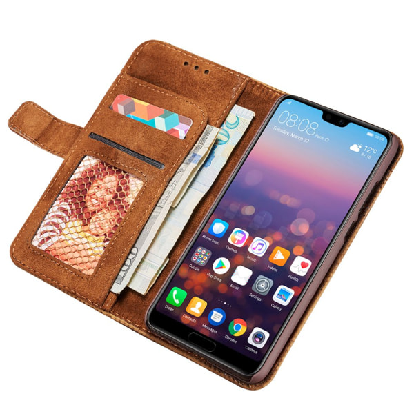 Retro deksel med lommebok i PU-skinn til Huawei P20 Blå