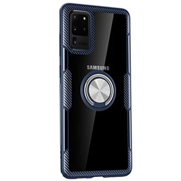 Glat cover med ringholder - Samsung Galaxy S20 Ultra Marinblå/Silver