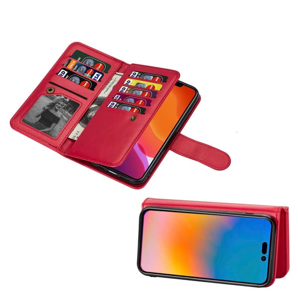 Praktisk 9-korts pung-etui - iPhone 14 Pro Röd