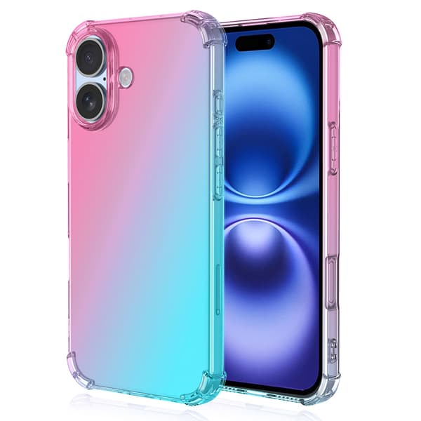 iPhone 17 Smart Skyddsskal i silikon  Transparent & färgglatt skydd Blå/Rosa