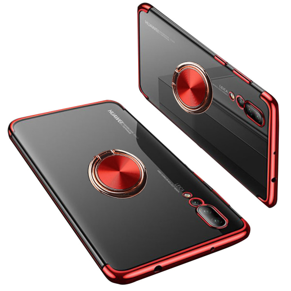 Stötdämpande Silikonskal Ringhållare - Huawei P20 Röd