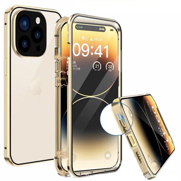 Elegant Dubbelsidigt Magnetskal - iPhone 14 Pro Blå