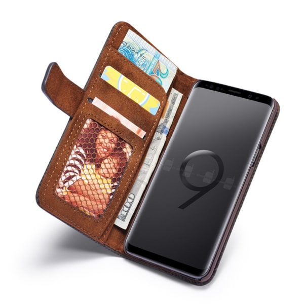 Retro deksel med lommebok i PU-skinn til Samsung Galaxy S9+ Gråsvart