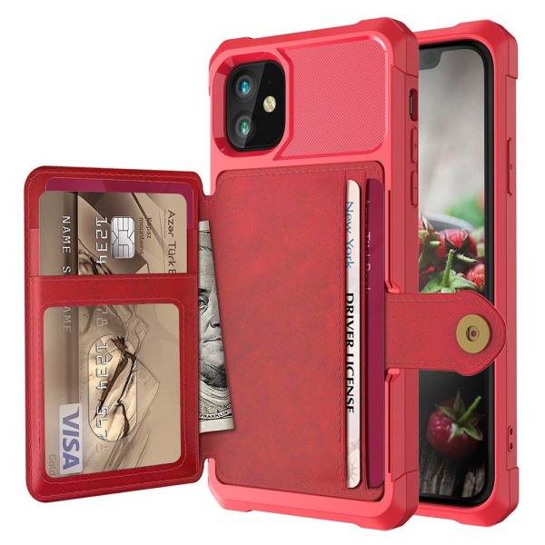 Tyylikäs sileä kansi korttilokerolla - iPhone 12 Mini Röd