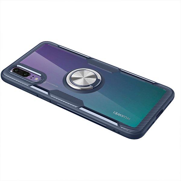 Huawei P20 - Skal med Ringh�llare Marinblå/Silver