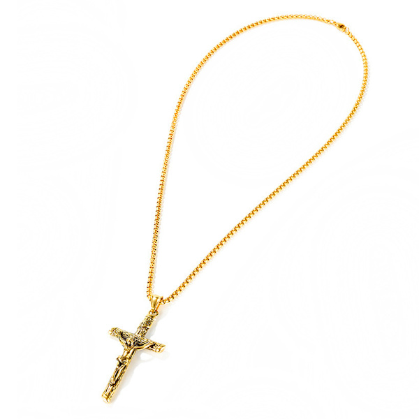 Halsband med Kors (Jesus) Rostfritt Stål Guld