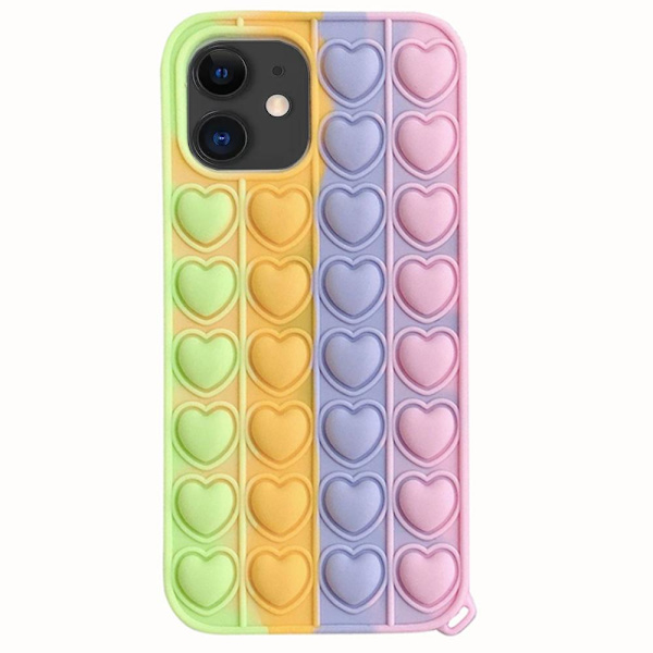 Fidget Pop It Simple Dimple Silikonskal - iPhone 12 Rosa-Blå-Gul-Grön