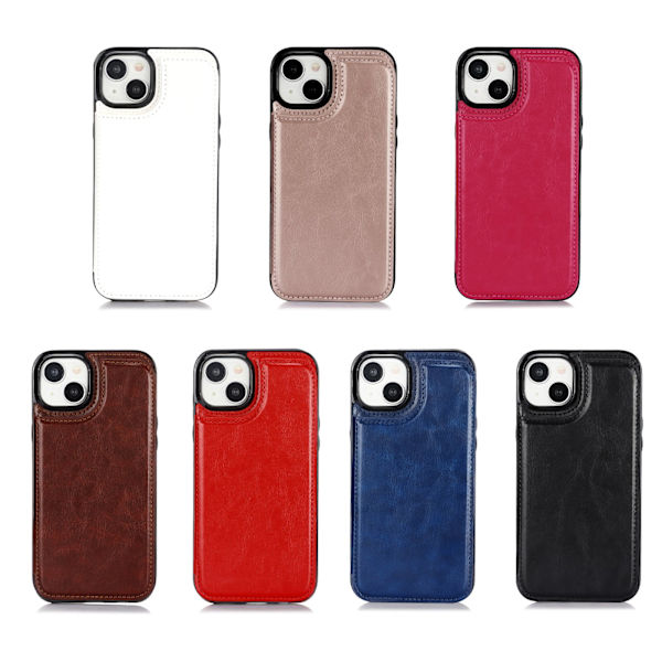 Iphone 15 - Läder Fodral med 3-kortfack Rosa