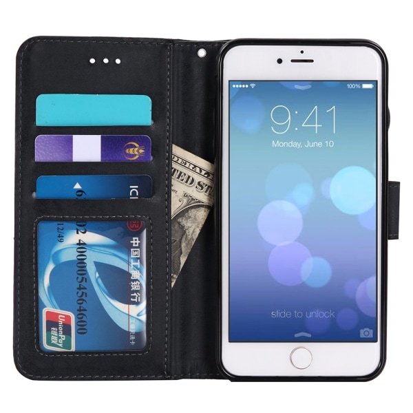 iPhone 7Plus - Silk-Touch Fodral med Plånbok och Skal Rosa