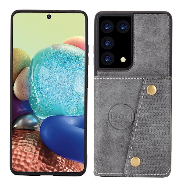 Effektfullt Skal med Kortfack - Samsung Galaxy S21 Ultra Röd